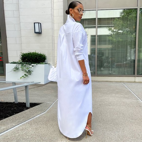 M-slit Hem Button Up Long Blouse - Picture 4 of 9